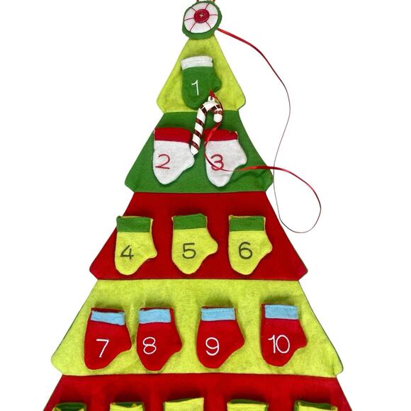 Countdown Advent Calendar Felt Christmas Tree with 24 Felt Mitten Pockets - Picture 2 of 7